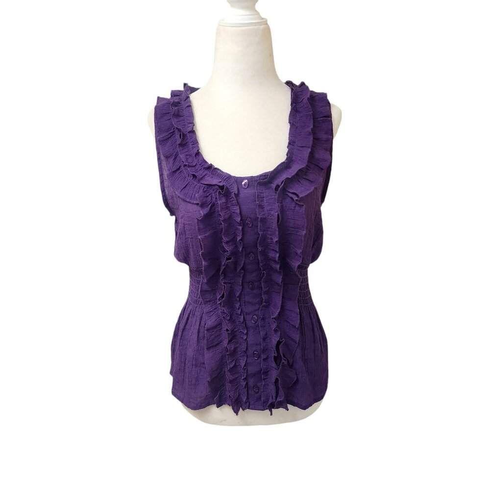 Susie Rose Purple Sheer Ruffle Dressy Professional Tank Top Women's Medium